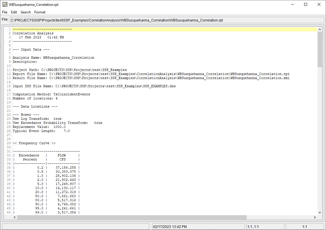 Figure 3. Correlation Analysis Report File