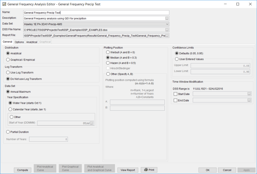 General Frequency Analysis Editor.