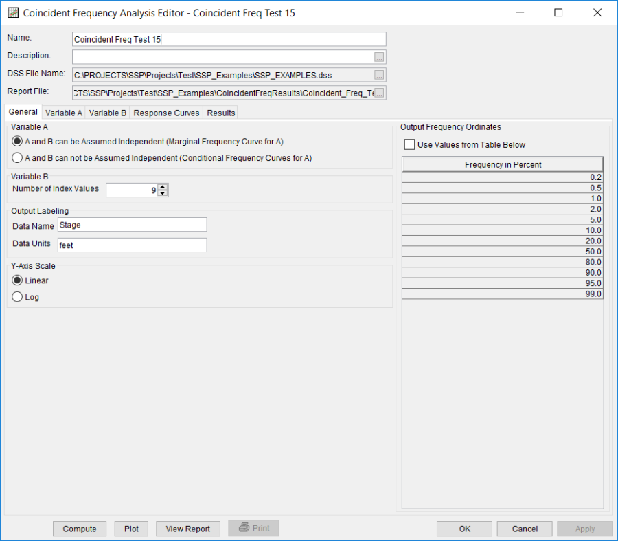 Coincident Frequency Analysis Editor.