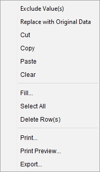 Figure 2. Data Table Options Upon Right-Click.