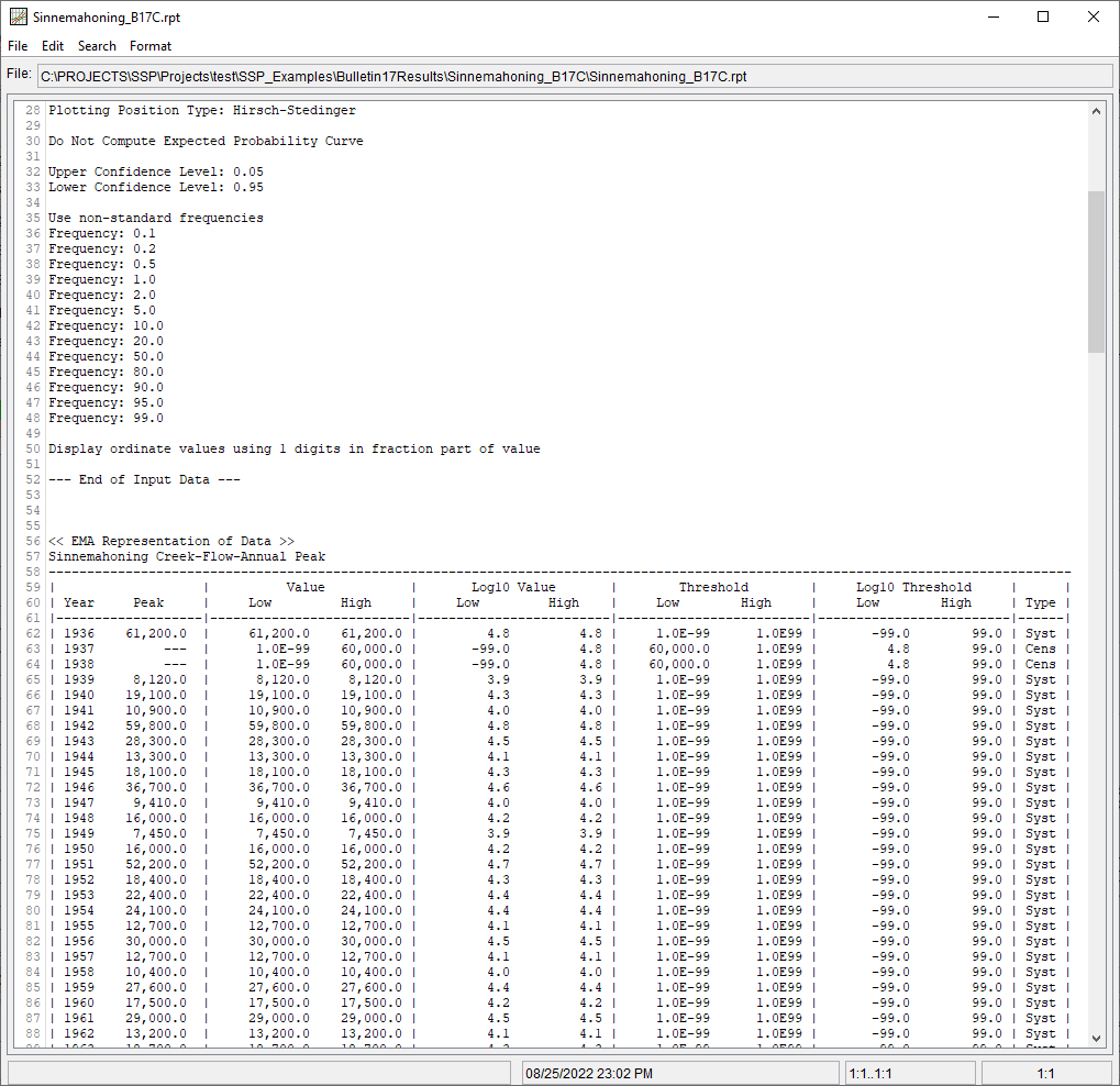 Figure 5. Example of the Bulletin 17 Report File. Figure 5. Example of the Bulletin 17 Report File.