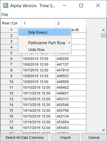 Figure 16. Skip Rows that Contain Headings for Text File Import.