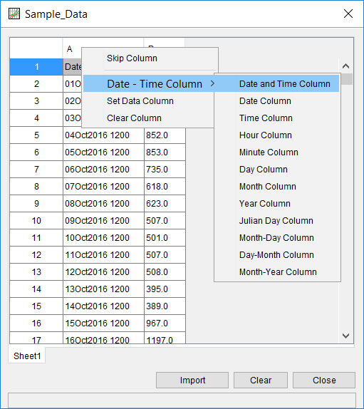 Figure 9. Identify and Set Date and Time Column(s) for Excel Import.
