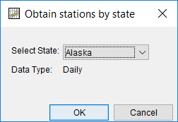 Figure 4. Window to Select a State for Importing USGS Data.