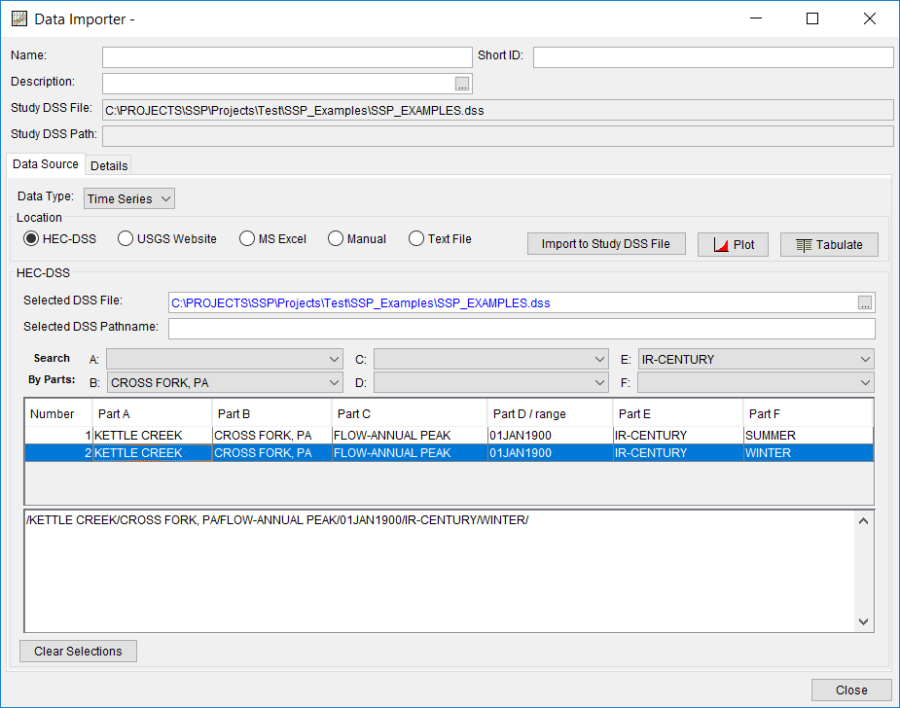 Figure 2. Data Importer with HEC-DSS Import Option.