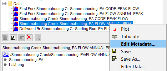 Figure 7. Open the Metadata Editor Using the Right Mouse Click Menu.