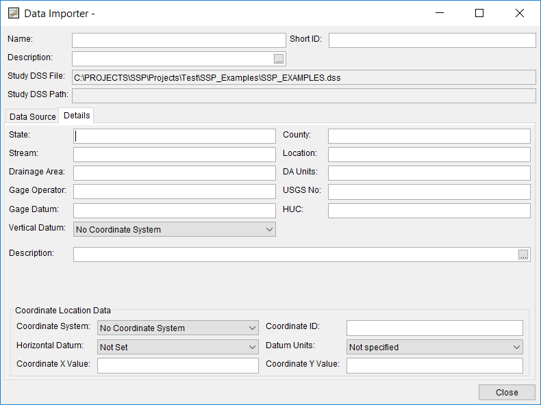 Figure 1. Details Tab on the HEC-SSP Data Importer.