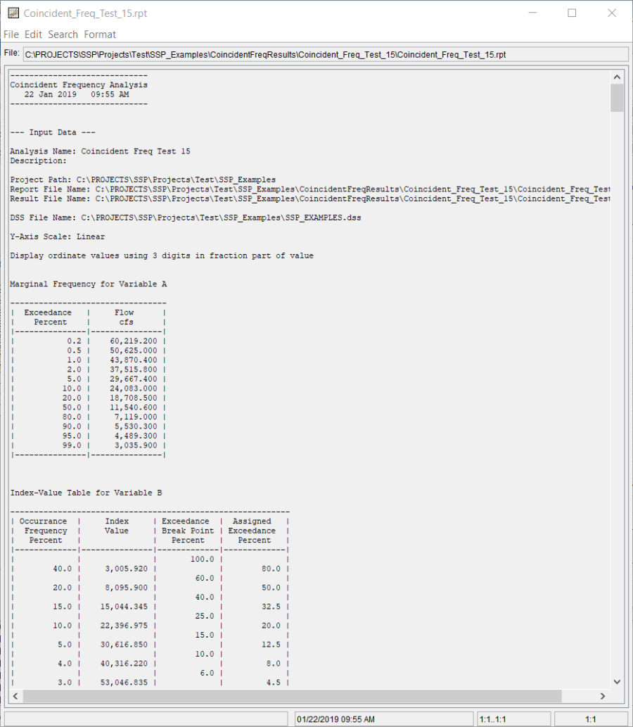 Figure 2. Coincident Frequency Analysis Report File.