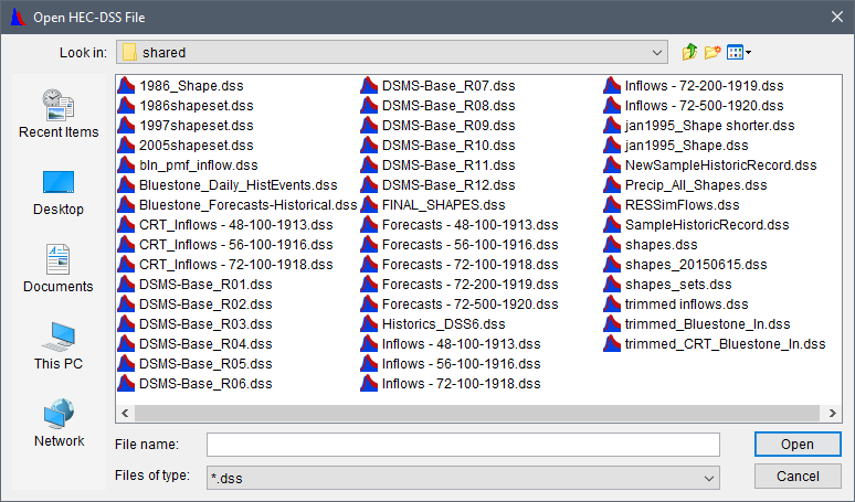 Open HEC-DSS File browser window.