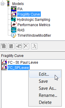 HEC-WAT Context Menu with Fragility Curve Plugin Selected