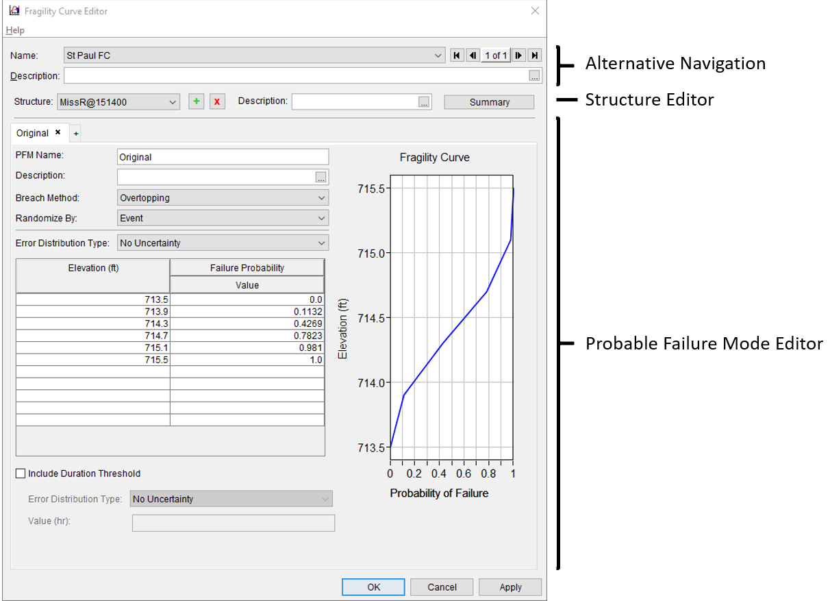 Fragility Curve Editor with Major Sections Detailed