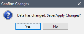 Confirm Changes message dialog.