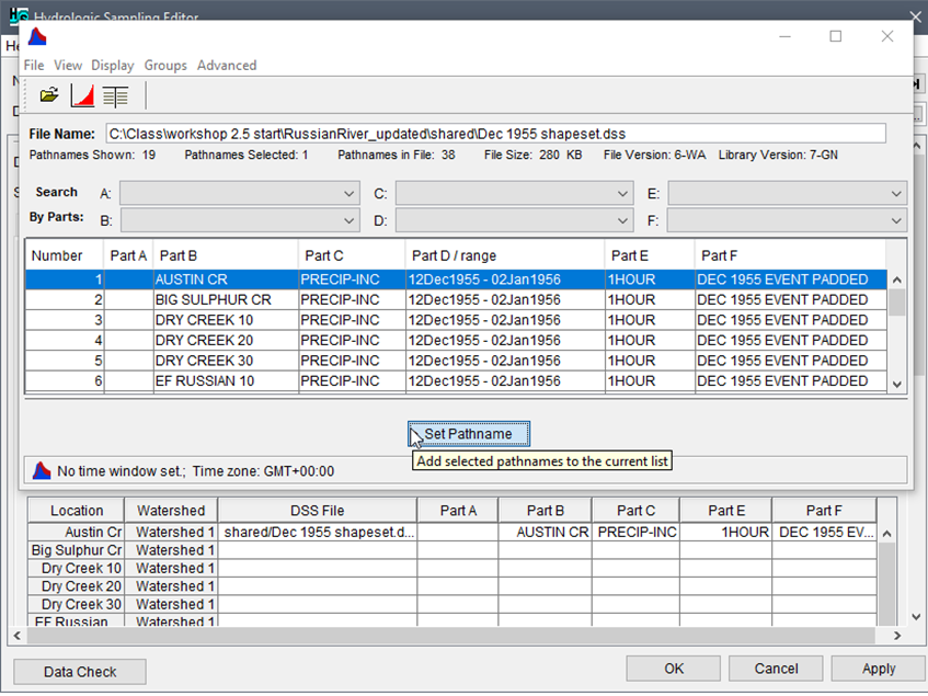 From HEC-DSSVue, Set Pathname to update Hydrologic Sampling Editor From HEC-DSSVue, Set Pathname to update Hydrologic Sampling Editor
