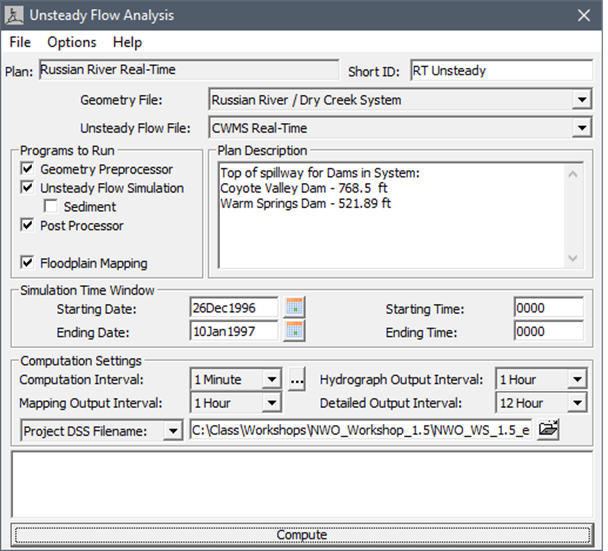 HEC-RAS - Unsteady Flow Analysis Dialog Box HEC-RAS - Unsteady Flow Analysis Dialog Box