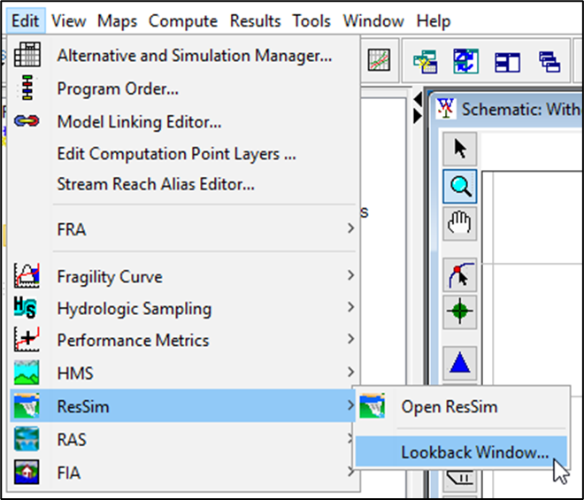 Edit Menu - ResSim - Lookback Window Edit Menu - ResSim - Lookback Window