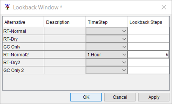 Lookback Window Dialog Box Lookback Window Dialog Box