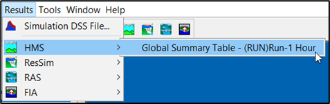 HEC-WAT Main Window - Results Menu HEC-WAT Main Window - Results Menu