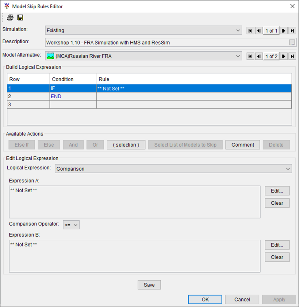 Model Skip Rules Editor - Existing FRA Simulation Selected Model Skip Rules Editor - Existing FRA Simulation Selected