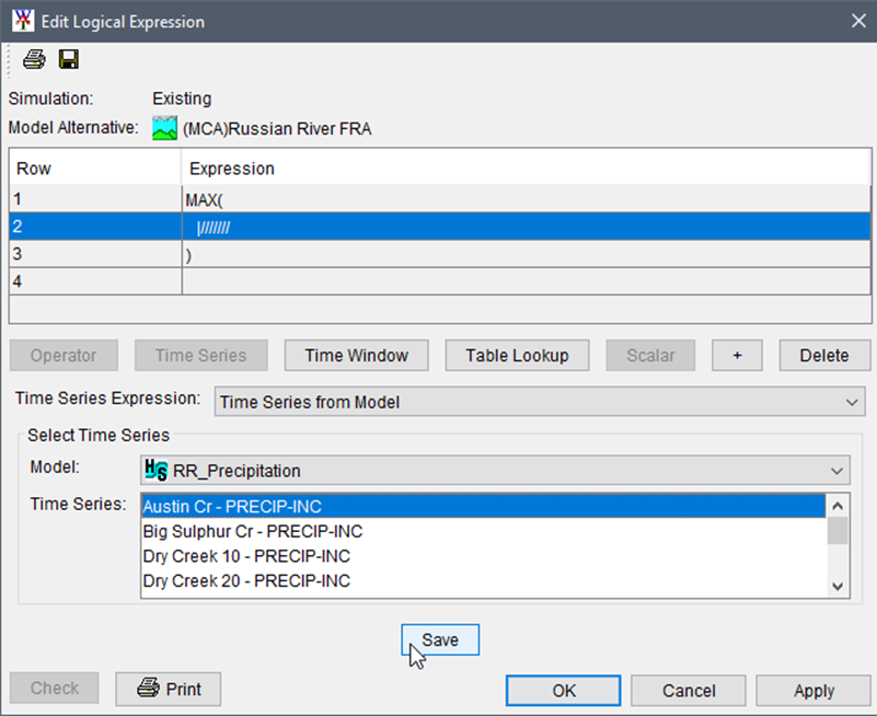 Expression A - Edit Logical Expression Dialog - Times Series Expression Expression A - Edit Logical Expression Dialog - Times Series Expression