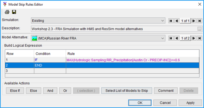 Model Skip Rules Editor - Enter Row 2 Models to Skip Model Skip Rules Editor - Enter Row 2 Models to Skip