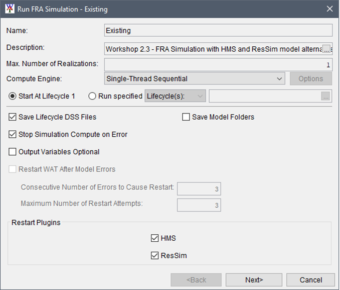 Run FRA Simulation - Existing - FRA Compute Options Run FRA Simulation - Existing - FRA Compute Options