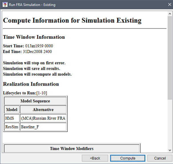 Run FRA Simulation - Existing - FRA Compute Summary Run FRA Simulation - Existing - FRA Compute Summary