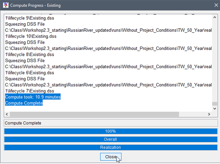 Compute Progress Window - Existing FRA Simulation - Compute Complete Compute Progress Window - Existing FRA Simulation - Compute Complete