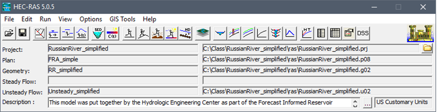 HEC-RAS Main Window HEC-RAS Main Window