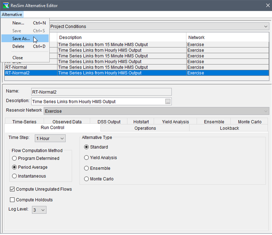 HEC-ResSim Alternative Editor - Save As Command HEC-ResSim Alternative Editor - Save As Command