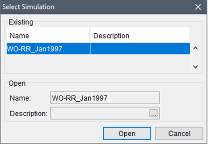 Select Simulation Dialog Select Simulation Dialog