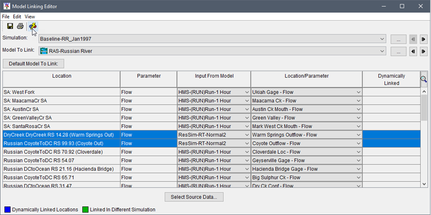 Model Linking Editor - Model To Link - RAS-Russian River Model Linking Editor - Model To Link - RAS-Russian River