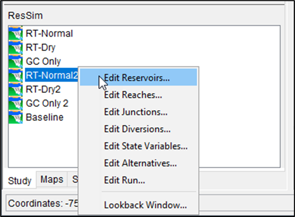 Models Tree - ResSim Content Pane - RT-Normal2 Shortcut Menu