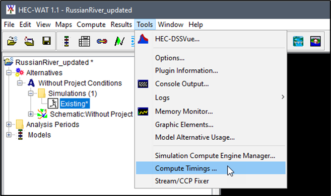 Selecting the Compute Timings Menu Selecting the Compute Timings Menu