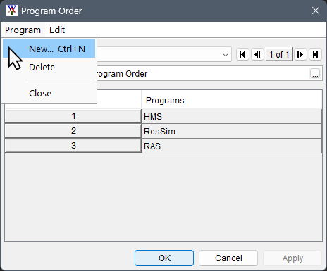 Program Order Dialog - Program Menu - Commands