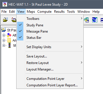 HEC-WAT View Menu Options