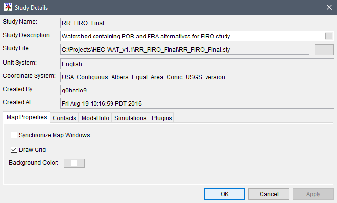 Study Details dialog box, Map Properties tab. Study Details dialog box, Map Properties tab.