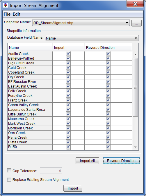Import Stream Alignment dialog box.