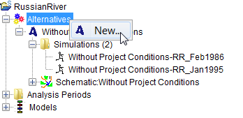 Clicking the New shortcut menu command creates a new alternative from the Study Tree.