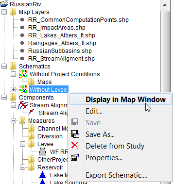 Schematic shortcut menu commands, opened from the Schematic tab.