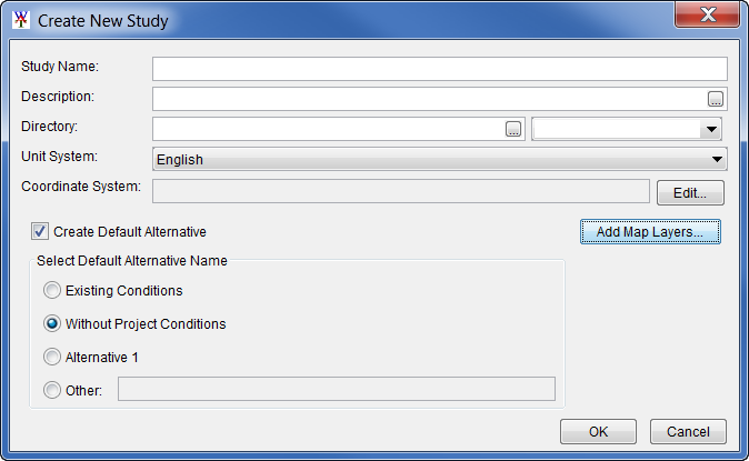 Create New Study dialog box.