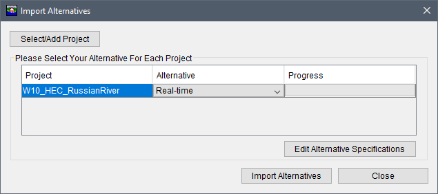 Import Alternatives dialog box, HEC-FIA import alternative table example.