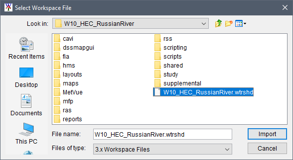Select Workspace File browser window.