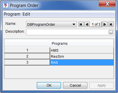 Program Order dialog box, Name and Program selection example.