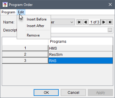 Program Order dialog box, Edit menu commands.