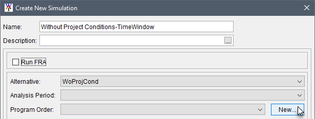 Example of creating a new program order from the Create New Simulation dialog box by clicking the New program order button.