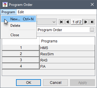 Program Order dialog box, Program menu commands.