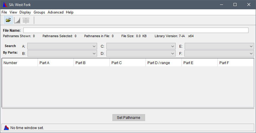 DSSVue main window opened for a selected location linked to a DSS File Input From Model.