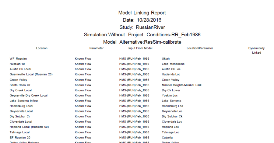 Example Model Linking Report for a Model Alternative.