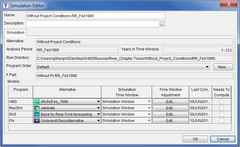 Simulation Editor, Time Window Adjustment column.