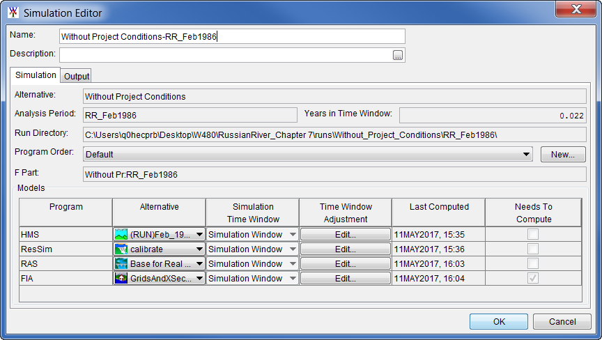 Example Simulation Editor dialog box opened for a deterministic simulation. Example Simulation Editor dialog box opened for a deterministic simulation.